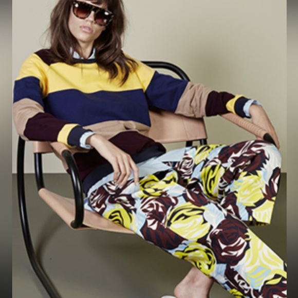 MSGM Multicolor Cotton Roses Floral Wide Leg Cropped Pants Size 42 / US 8 Medium - Picture 1 of 9
